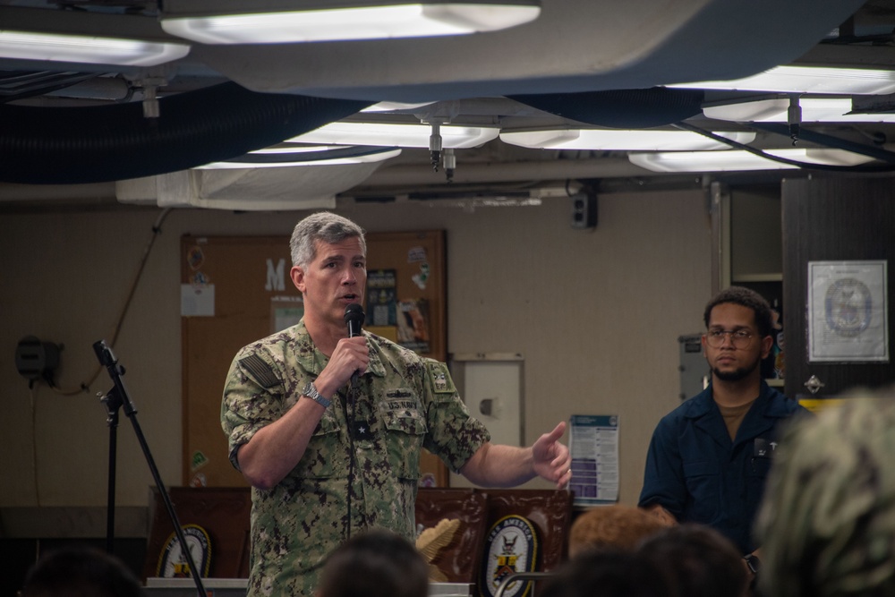 USS America (LHA 6) Holds All Hands Call With ESG 7