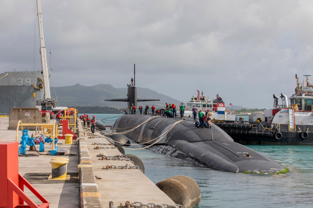 USS Maine Conducts Logistics Stop at Naval Base Guam