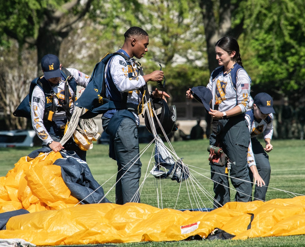 The United States Naval Academy holds the second formal parade of the season on Worden Field.