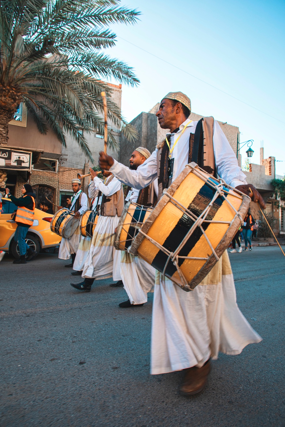 Men Play Instruments as part of the Tozeur International Oases Festival in Tozeur, Tunisia – One of Six Tunisian Festivals to Partake in a USAID Program