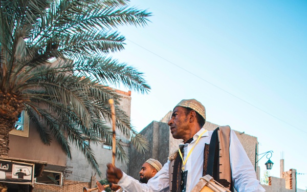 Men Play Instruments as part of the Tozeur International Oases Festival in Tozeur, Tunisia – One of Six Tunisian Festivals to Partake in a USAID Program