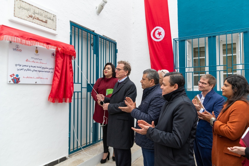 USAID/Tunisia Mission Director Scott Dobberstein inaugurates the newly refurbished Cultural Center Hammouda Maali El Kram