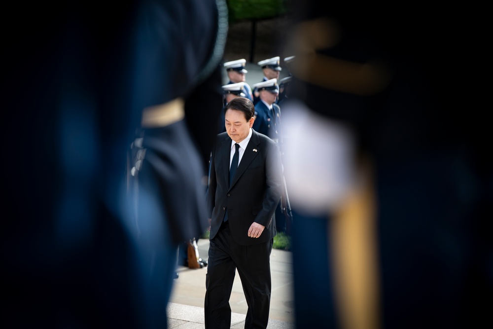 South Korean President Yoon Suk Yeol Participates in an Armed Forces Full Honors Wreath-Laying Ceremony at the Tomb of the Unknown Soldier