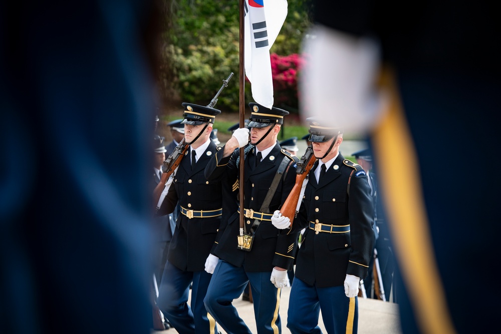 South Korean President Yoon Suk Yeol Participates in an Armed Forces Full Honors Wreath-Laying Ceremony at the Tomb of the Unknown Soldier