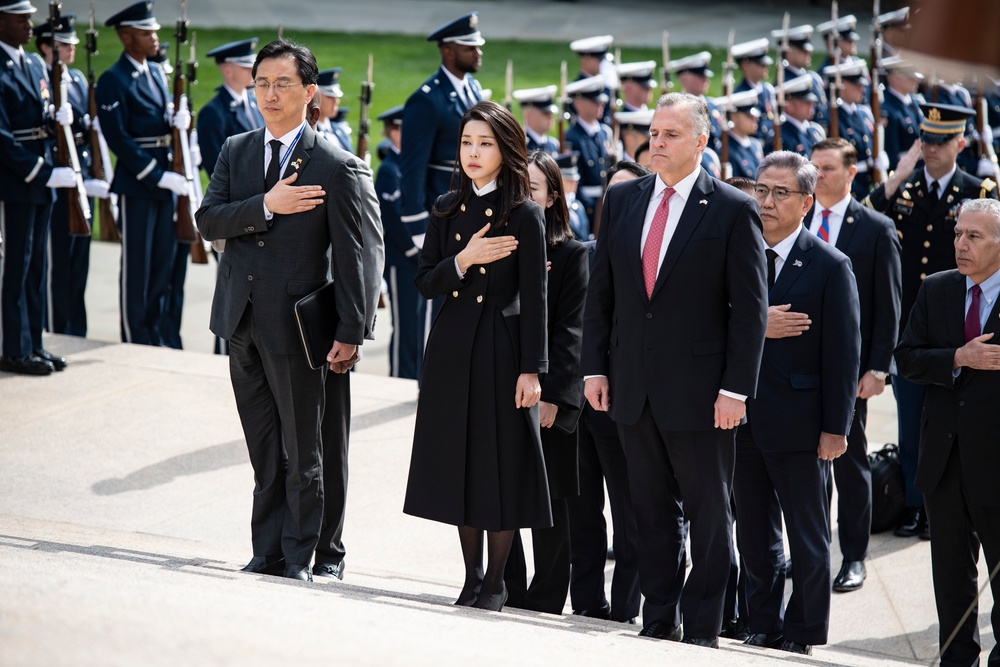 South Korean President Yoon Suk Yeol Participates in an Armed Forces Full Honors Wreath-Laying Ceremony at the Tomb of the Unknown Soldier