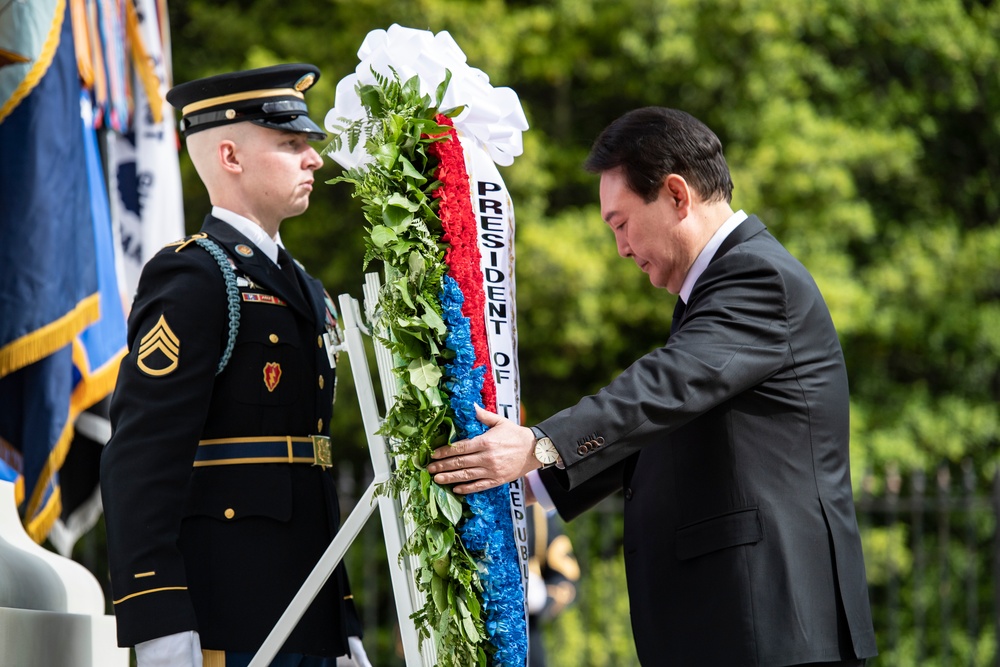 South Korean President Yoon Suk Yeol Participates in an Armed Forces Full Honors Wreath-Laying Ceremony at the Tomb of the Unknown Soldier