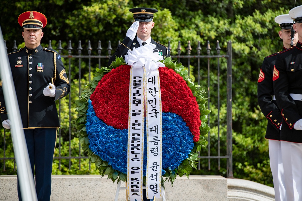 South Korean President Yoon Suk Yeol Participates in an Armed Forces Full Honors Wreath-Laying Ceremony at the Tomb of the Unknown Soldier