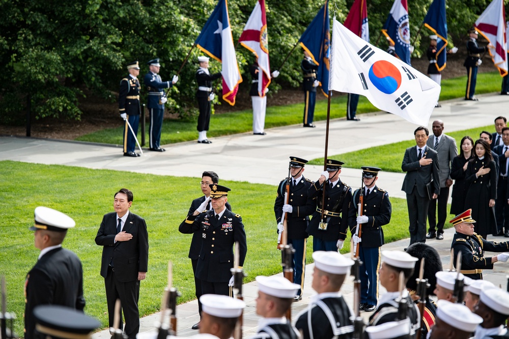 South Korean President Yoon Suk Yeol Participates in an Armed Forces Full Honors Wreath-Laying Ceremony at the Tomb of the Unknown Soldier