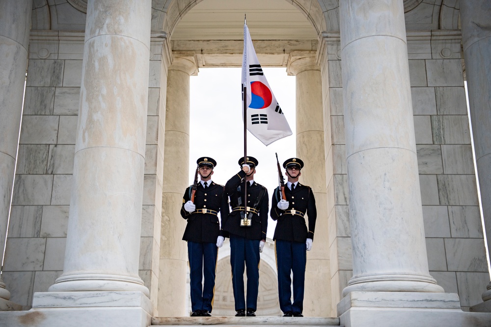 South Korean President Yoon Suk Yeol Participates in an Armed Forces Full Honors Wreath-Laying Ceremony at the Tomb of the Unknown Soldier