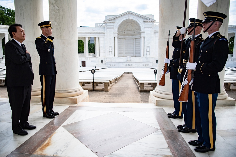 South Korean President Yoon Suk Yeol Participates in an Armed Forces Full Honors Wreath-Laying Ceremony at the Tomb of the Unknown Soldier