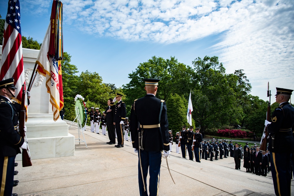 South Korean President Yoon Suk Yeol Participates in an Armed Forces Full Honors Wreath-Laying Ceremony at the Tomb of the Unknown Soldier