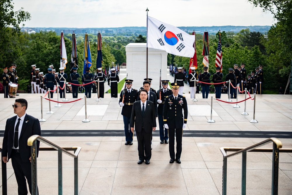 South Korean President Yoon Suk Yeol Participates in an Armed Forces Full Honors Wreath-Laying Ceremony at the Tomb of the Unknown Soldier