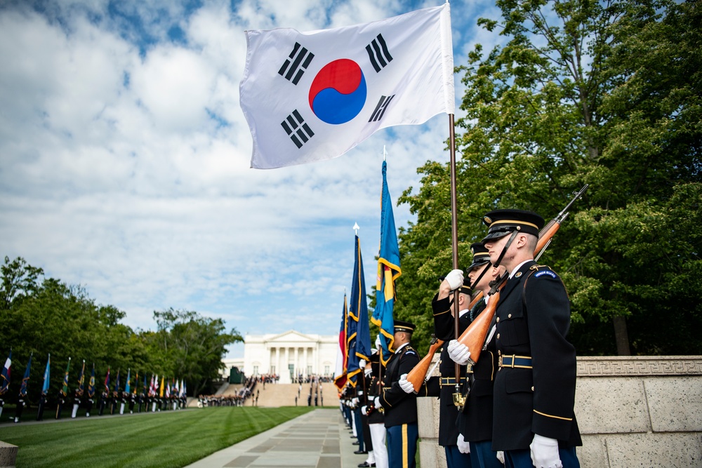 South Korean President Yoon Suk Yeol Participates in an Armed Forces Full Honors Wreath-Laying Ceremony at the Tomb of the Unknown Soldier