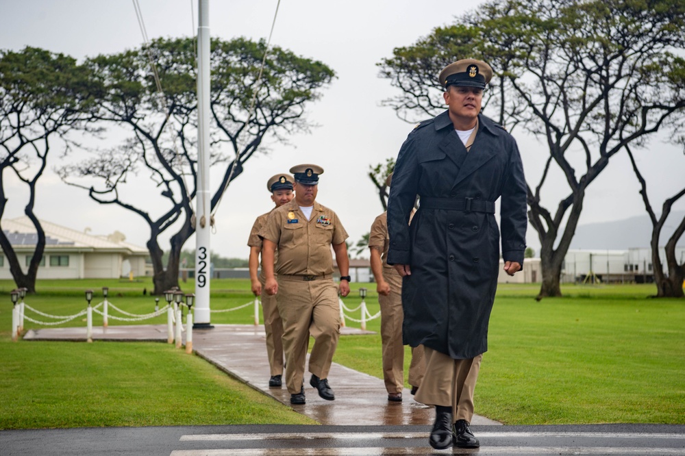 Pacific Missile Range Facility (PMRF) Chiefs Conduct Morning Colors