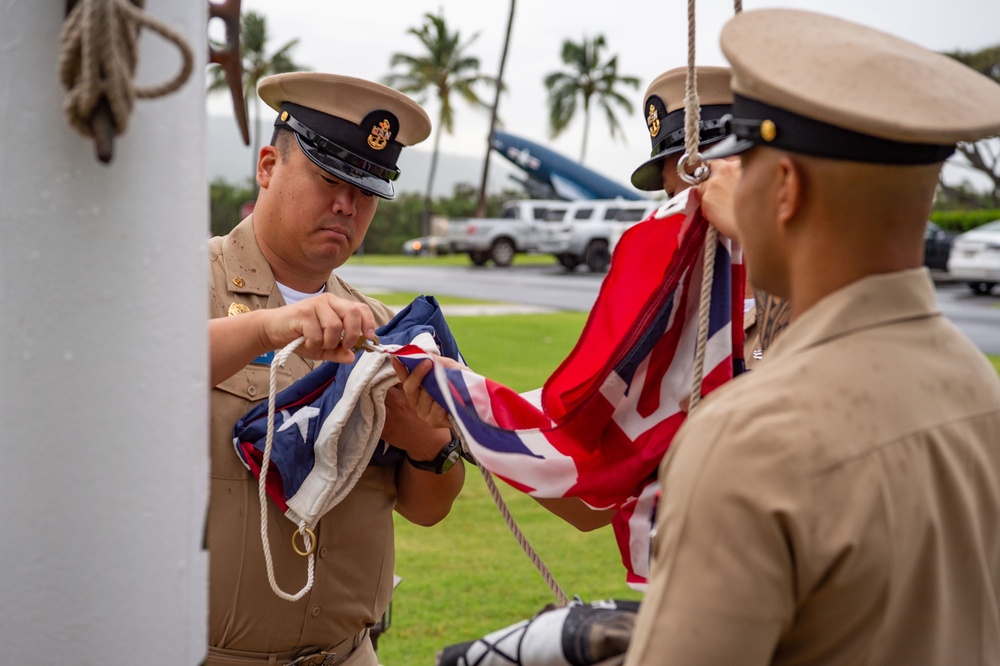 Pacific Missile Range Facility (PMRF) Chiefs Conduct Morning Colors