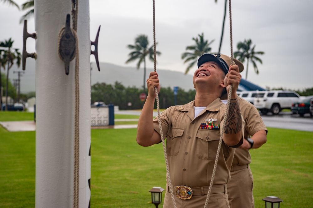 Pacific Missile Range Facility (PMRF) Chiefs Conduct Morning Colors