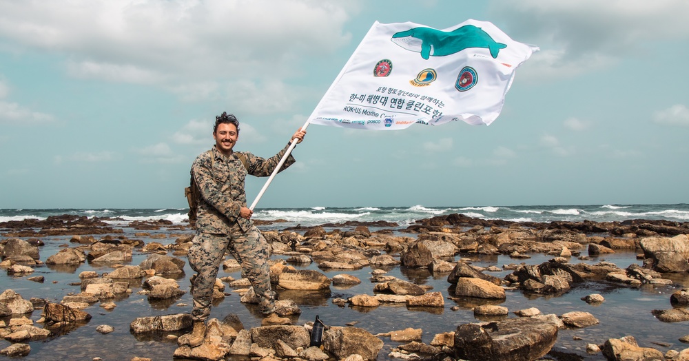 US Marines, Republic of Korea Marines and Sailors, and local community volunteers help clean the earth