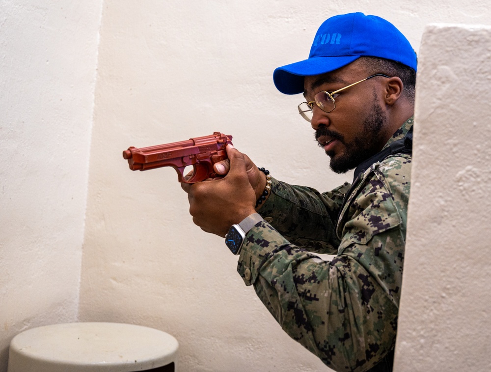 Sailors participate in an active shooter drill