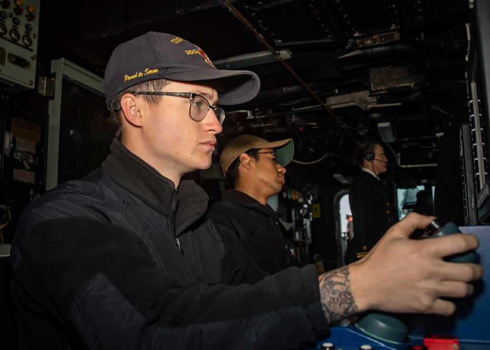 Sailors Conduct Sea-and-Anchor Evolution Aboard USS John Finn