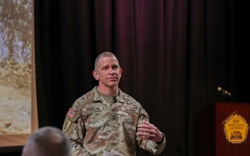 Sgt. Maj. of the Army, Michael Grinston presents during the H2F Symposium