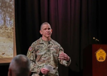 Sgt. Maj. of the Army, Michael Grinston presents during the H2F Symposium