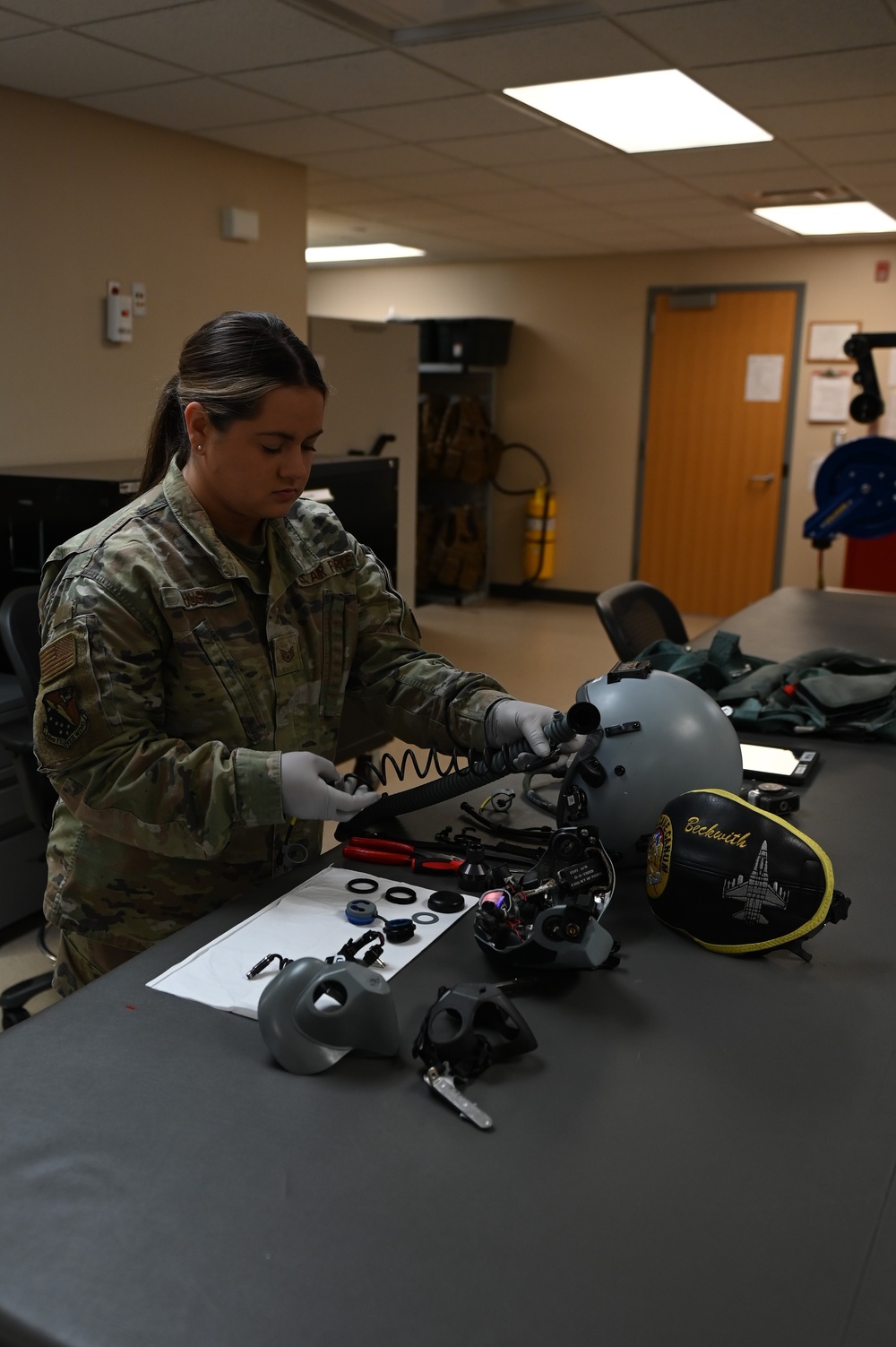 Aircrew Flight Equipment conducts helmet inspections