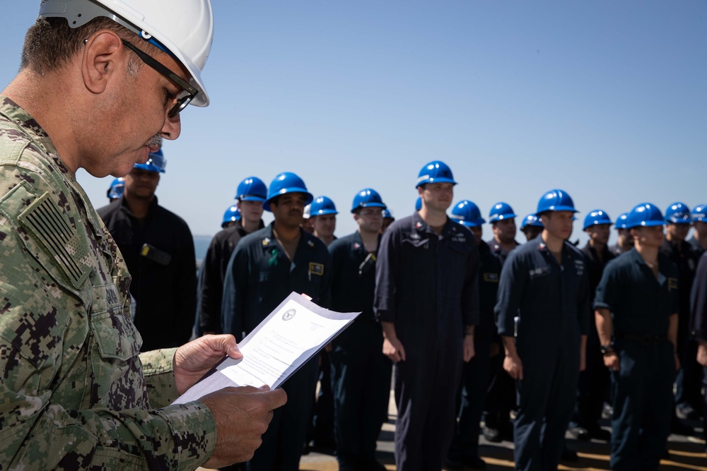 USS Tripoli Pins Two New Surface Warfare Officers