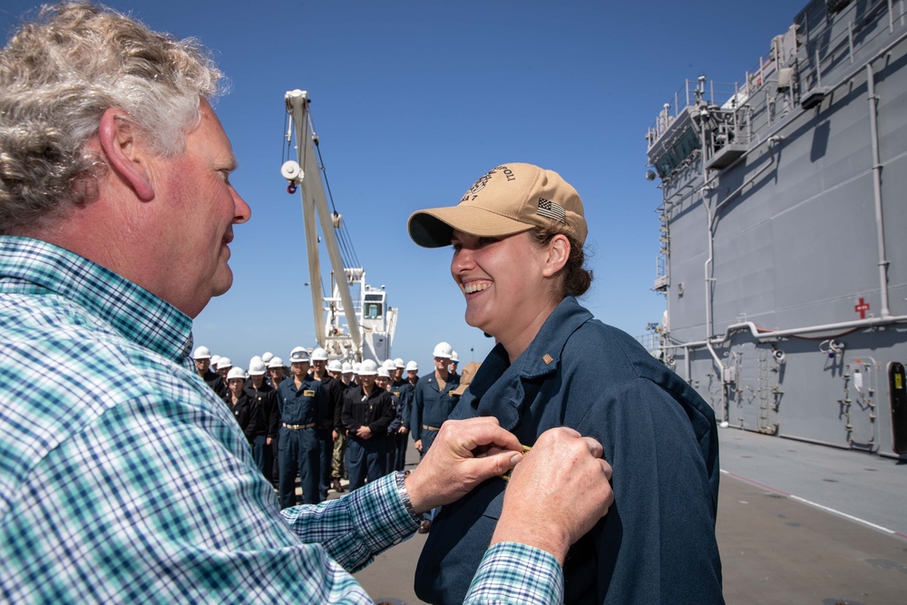 USS Tripoli Pins Two New Surface Warfare Officers