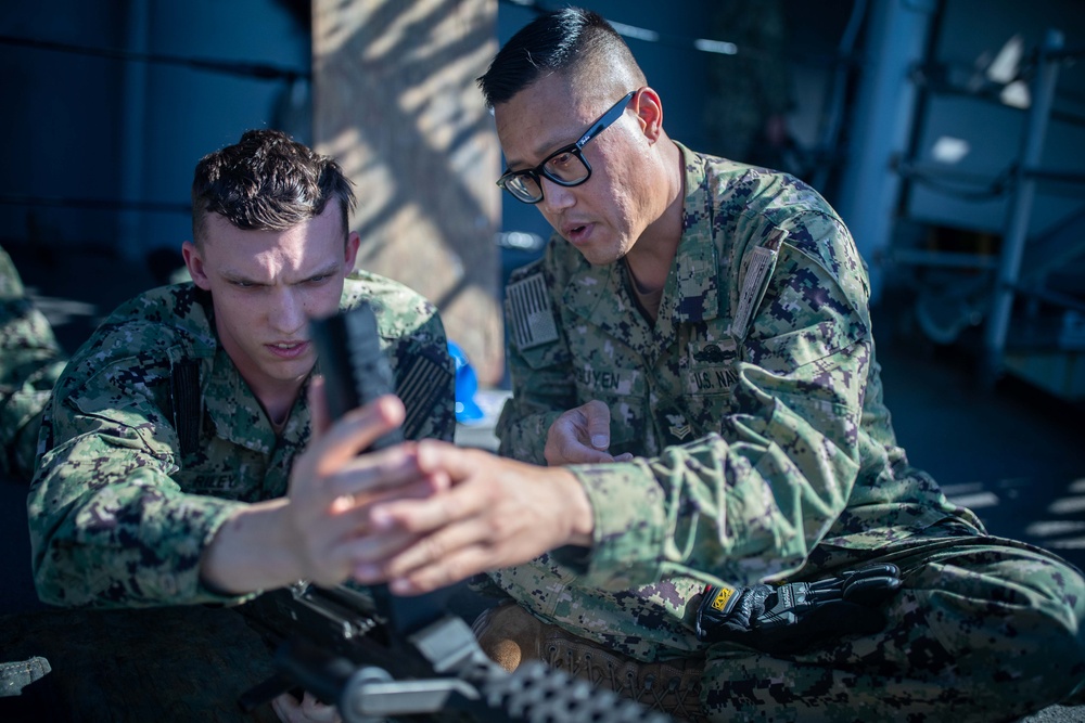 USS Tripoli Sailors Conduct Weapons Familiarization Training