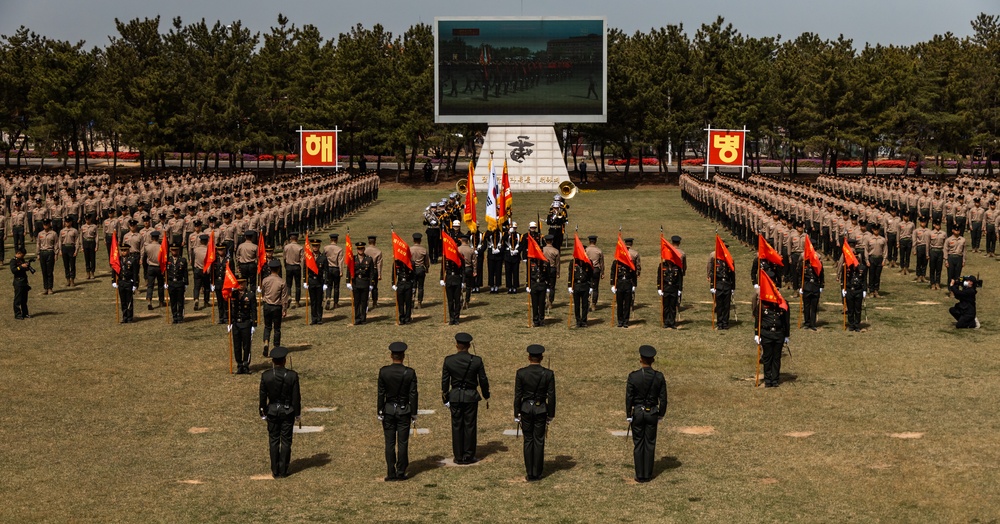 US Marines and ROK Marine support the South Korea's newest Marines