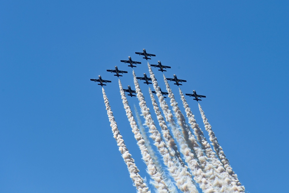 Italy’s Frecce Tricolori aerobatic team fly the skies of Aviano