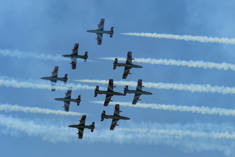 Italy’s Frecce Tricolori aerobatic team fly the skies of Aviano