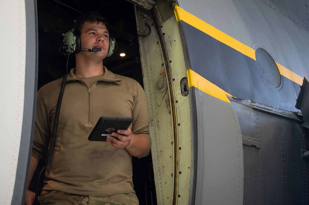 Members from Connecticut Air National Guard conduct ISO inspection on C-130H Hercules