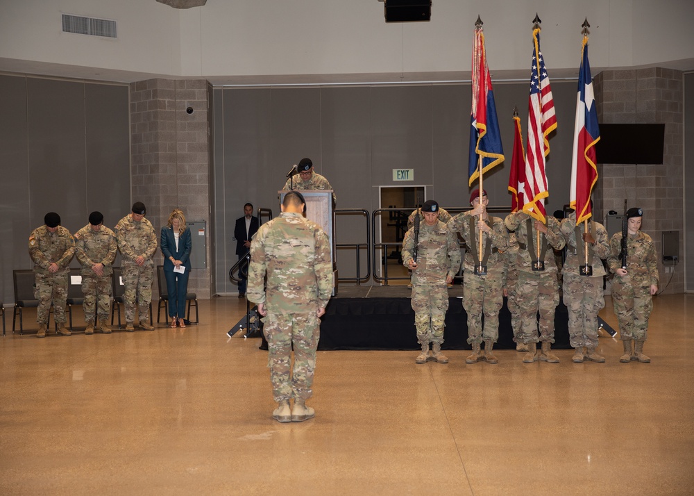 Texas Guardsmen from 56th IBCT, 1-143rd Airborne case colors to mobilize