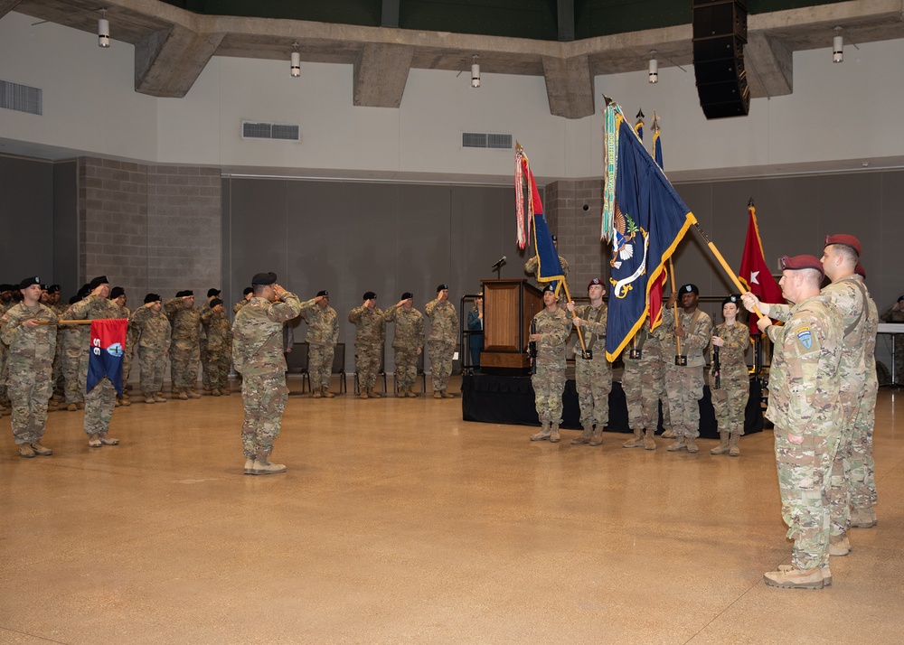 Texas Guardsmen from 56th IBCT, 1-143rd Airborne case colors to mobilize