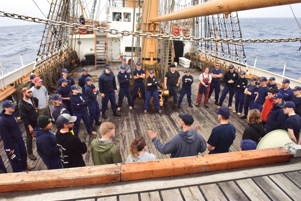 USCGC Eagle crew members conduct small boat drill and emergency training