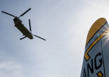 Iowa Chinook crew sling loads F-80 Shooting Star