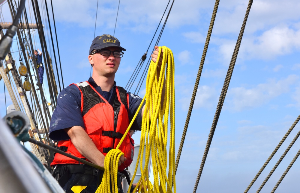 USCGC Eagle conducts man-overboard drill while underway