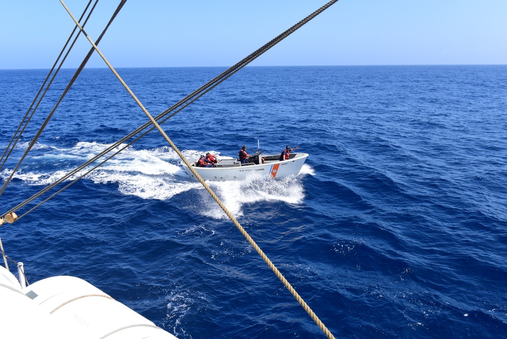 USCGC Eagle conducts man-overboard drill while underway