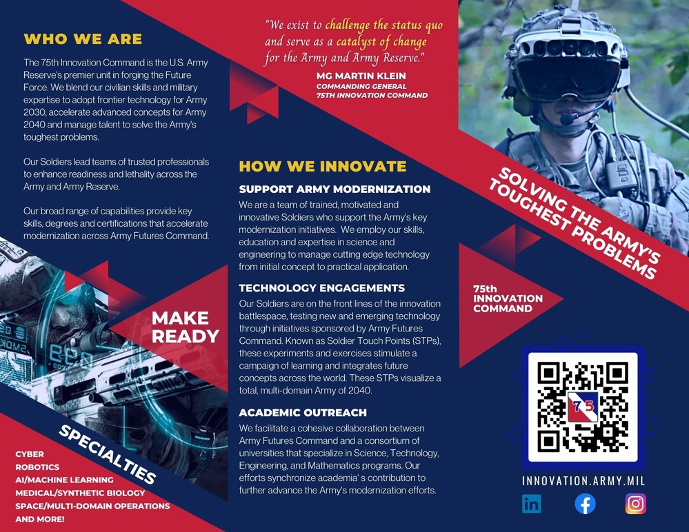 How We Solve the Army's Toughest Problems: 75th Innovation Command Trifold (Front)