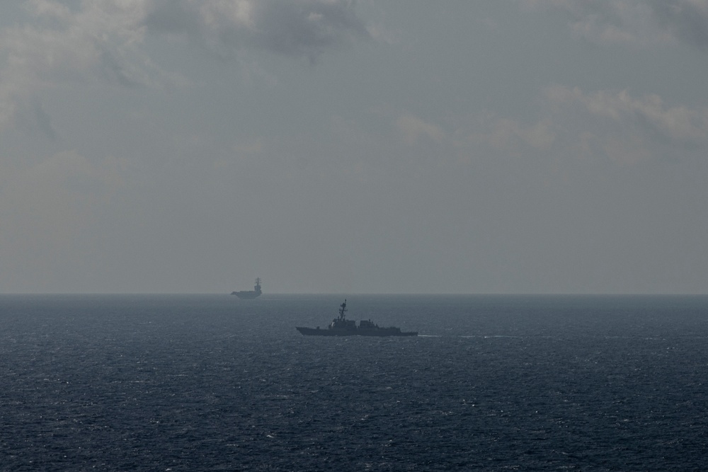 USS Wayne E. Meyer Steams Behind USS Nimitz