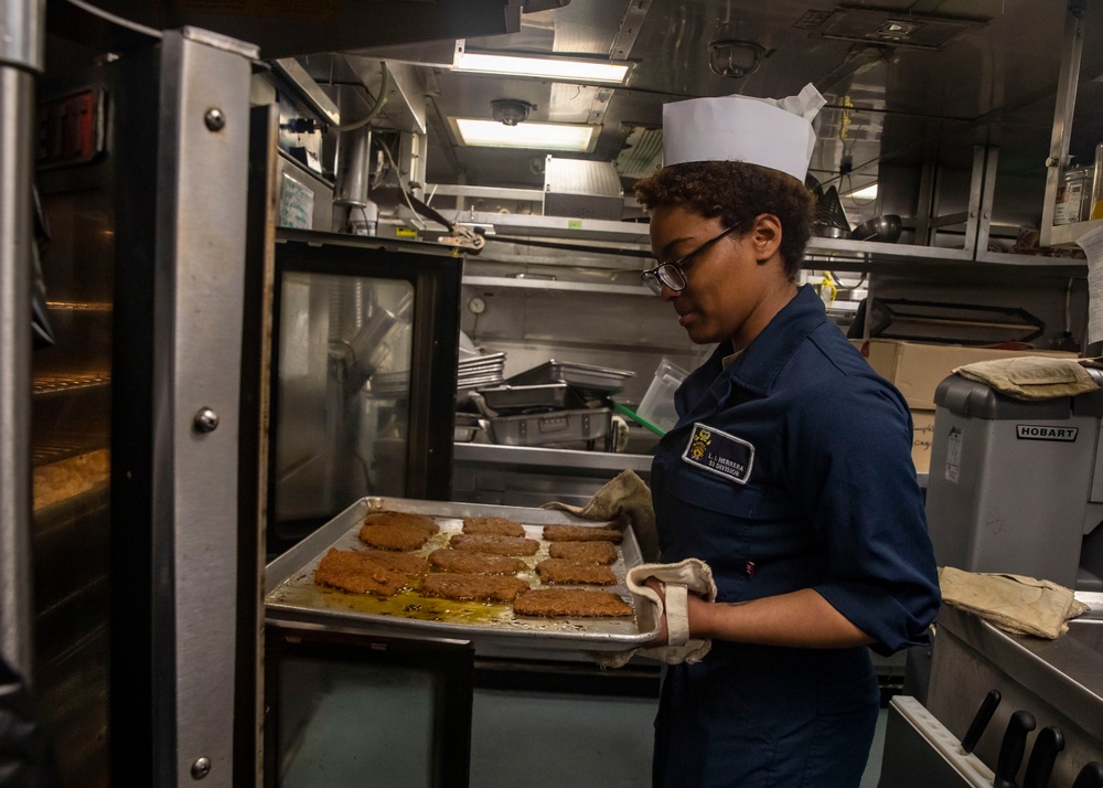 Sailors Work in the Galley Aboard USS John Finn (DDG 113)