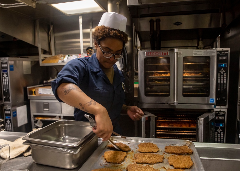 Sailors Work in the Galley Aboard USS John Finn (DDG 113)