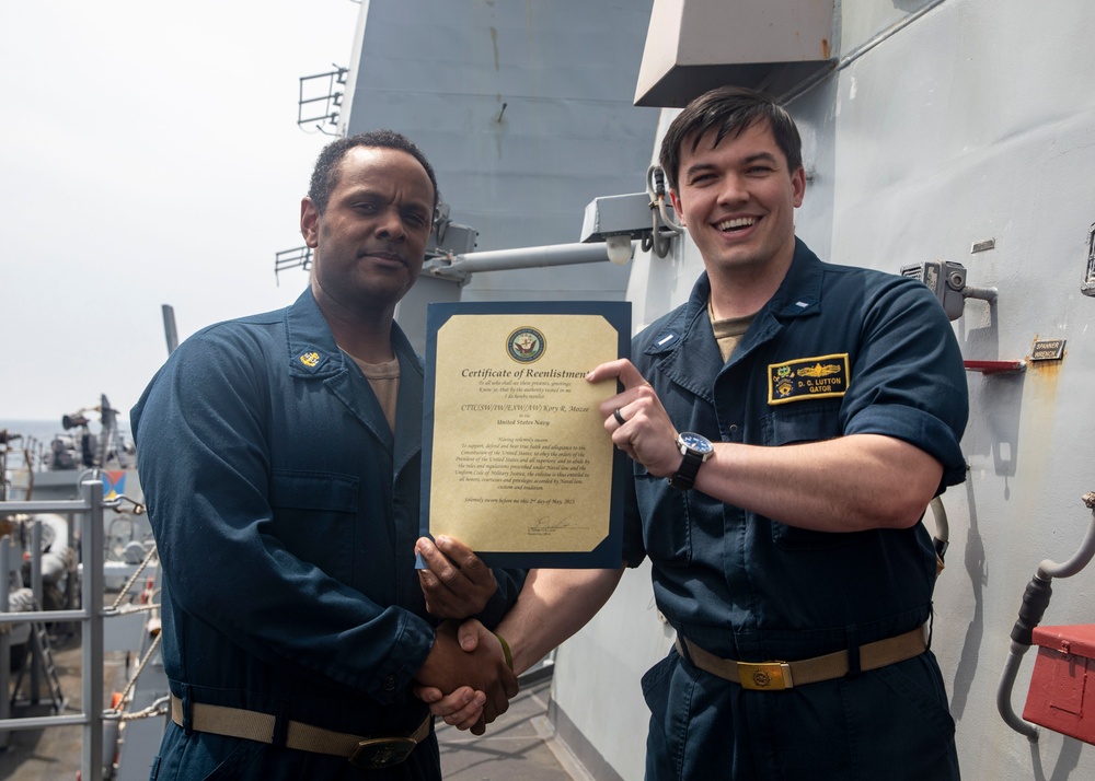 Sailor Re-Enlists Aboard USS John Finn (DDG 113)