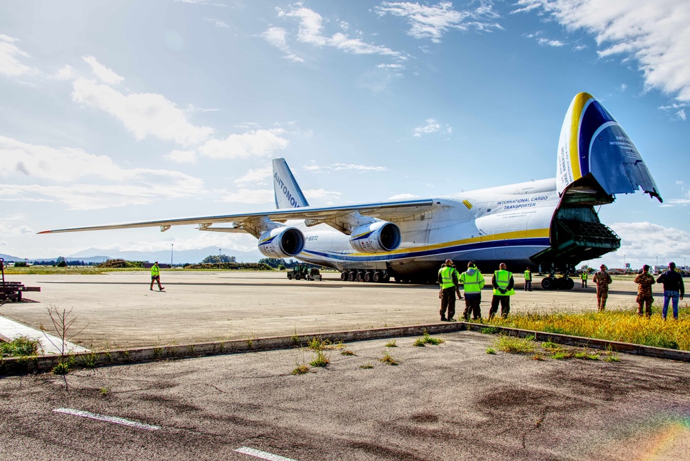 Noble Jump 23: Antonov An-124 Ruslan Delivers German Tiger Attack Helicopters, Sardinia