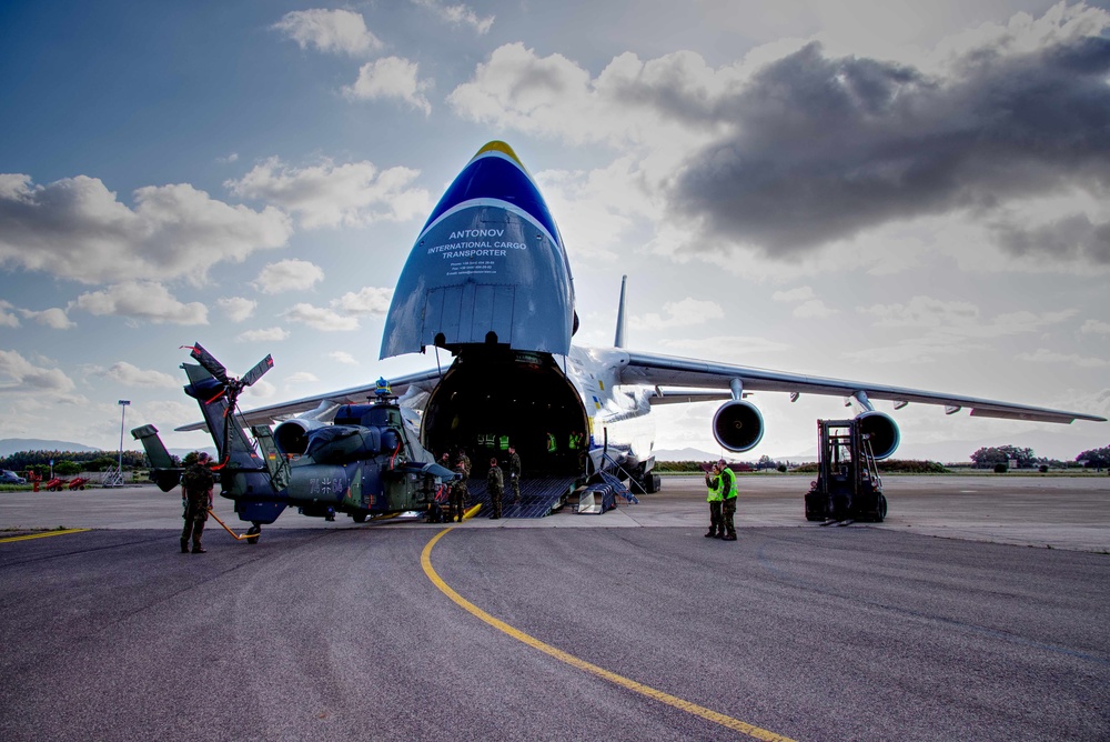 Noble Jump 23: Antonov An-124 Ruslan Delivers German Tiger Attack Helicopters, Sardinia