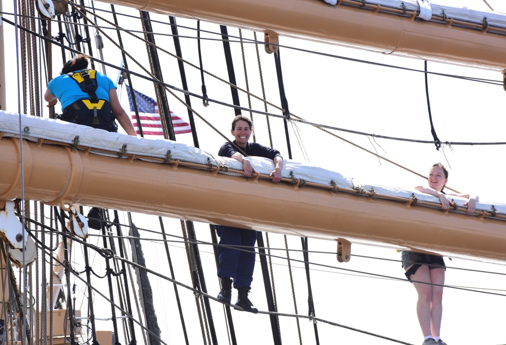 USCGC Eagle crew members spend free time aloft