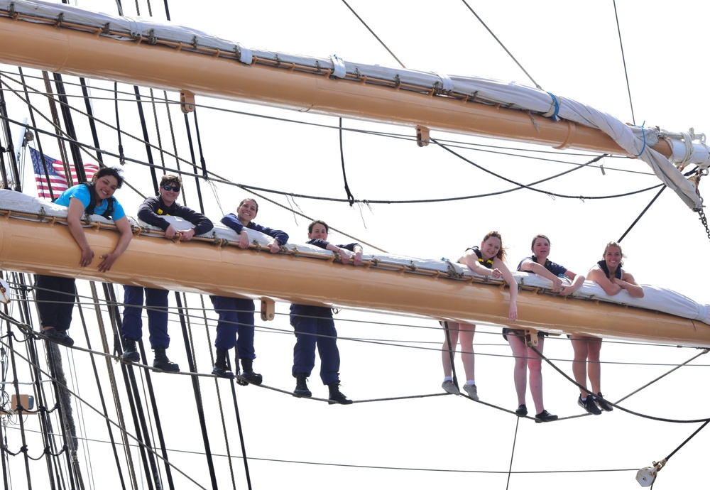 USCGC Eagle crew members spend free time aloft