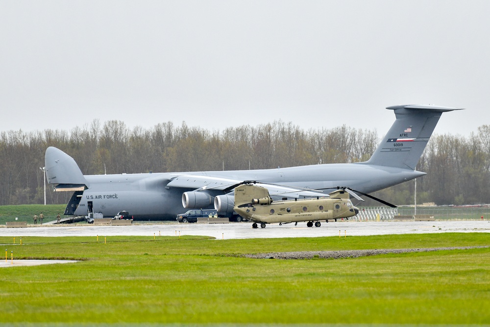 C-5M Offloading Cargo at Selfridge Air National Guard Base During Exercise Eastern Nexus 23