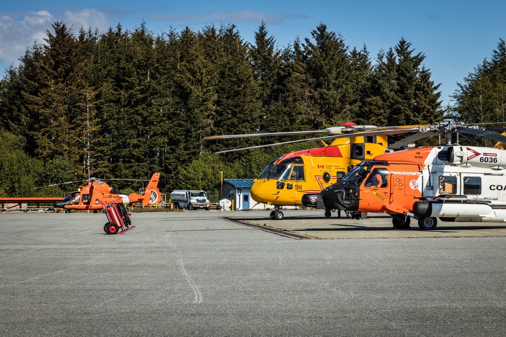 U.S. Coast Guard, Canadian and Alaska Army National Guard crews conduct  search and rescue exercises near Sitka, Alaska